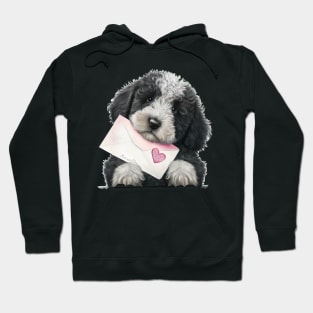 Valentines sheepadoodle pup with a love letter - for your dog-loving valentine Hoodie